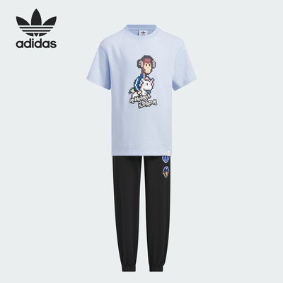 阿迪达斯三叶草小童运动短袖套装