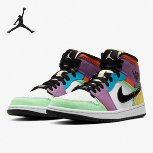 耐克正品 AJ1彩色拼接彩蛋女子运动鞋 Air Mid CW1140 Jordan1 Nike