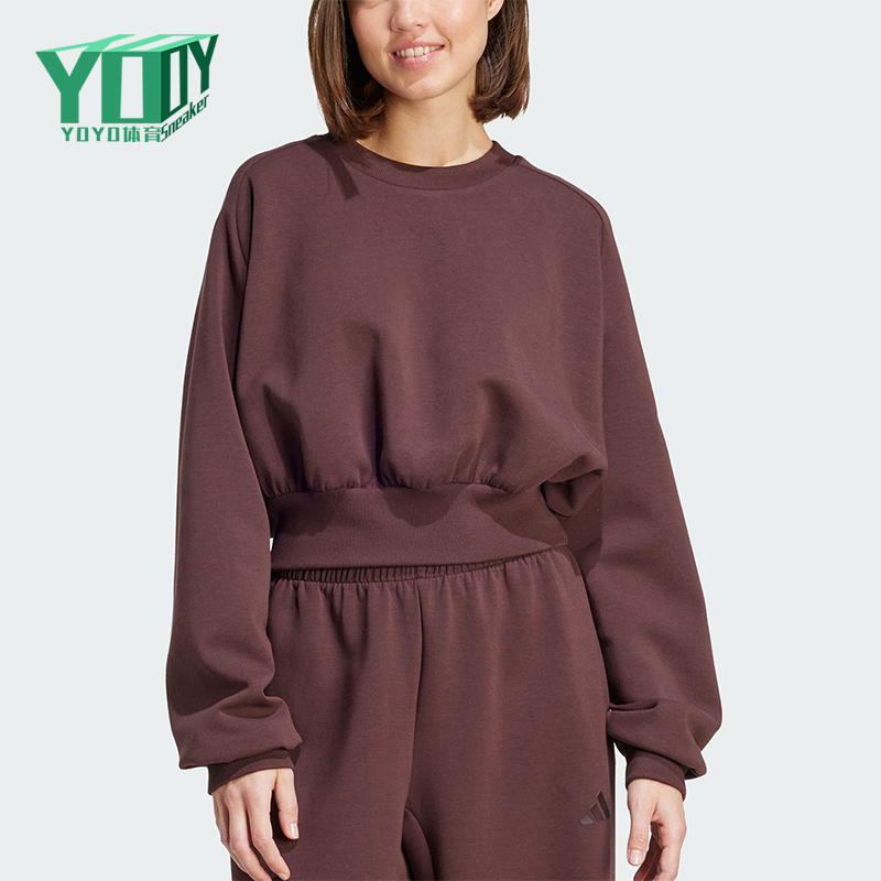 Adidas/阿迪达斯正品2025秋季款女士日常圆领套头短款卫衣JW5072