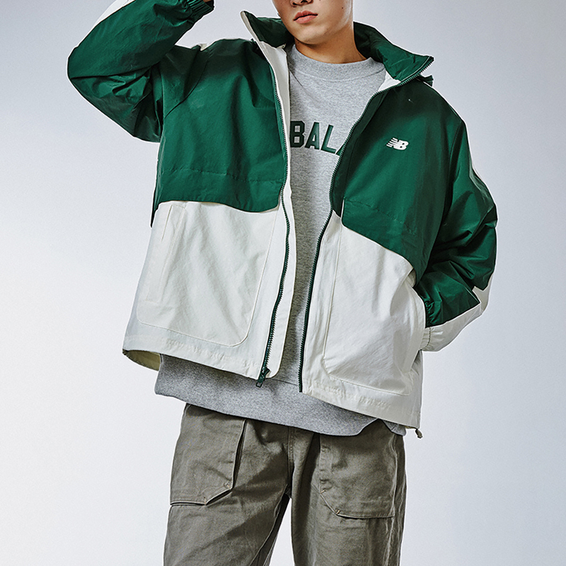 New Balance/NB正品新款男女拼接复古连帽夹克外套AMJ41340-NWG