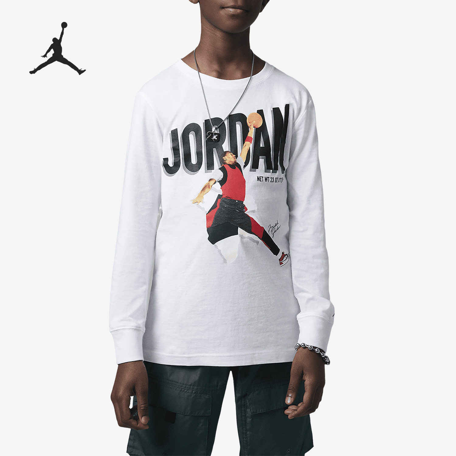 Nike/耐克正品Air Jordan大童休闲运动印花长袖T恤FJ6377-100