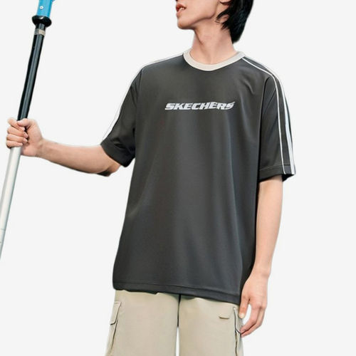 Skechers斯凯奇正品男女条纹透气圆领套头短袖T恤P225U118-03K8