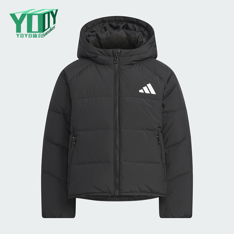 Adidas/阿迪达斯正品冬季儿童拉链保暖运动休闲连帽羽绒服KG5497