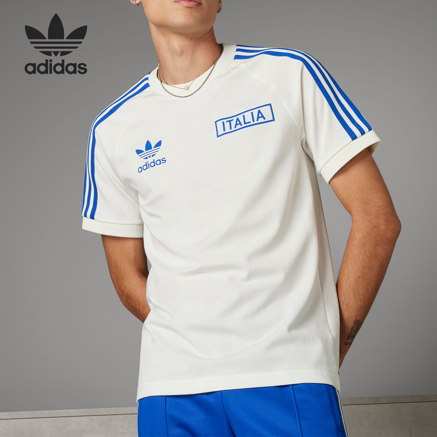 Adidas/阿迪达斯正品意大利队足球男士休闲文化T恤球衣IS0618