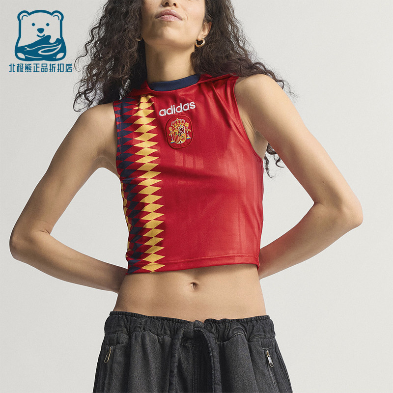 Adidas/阿迪达斯正品女士Logo修身短款连帽无袖足球衣KE2290