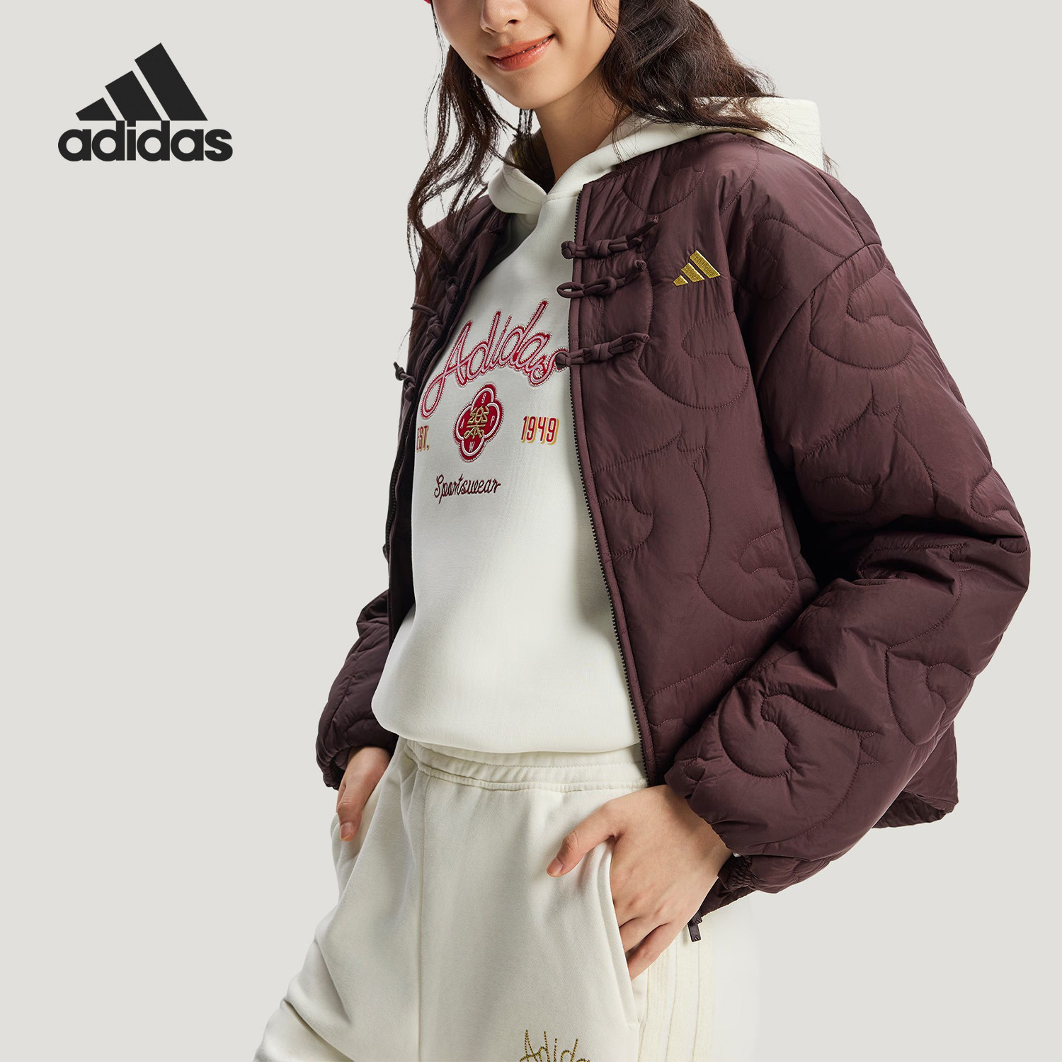 Adidas/阿迪达斯正品冬季女士保暖运动休闲复古棉服KS0629