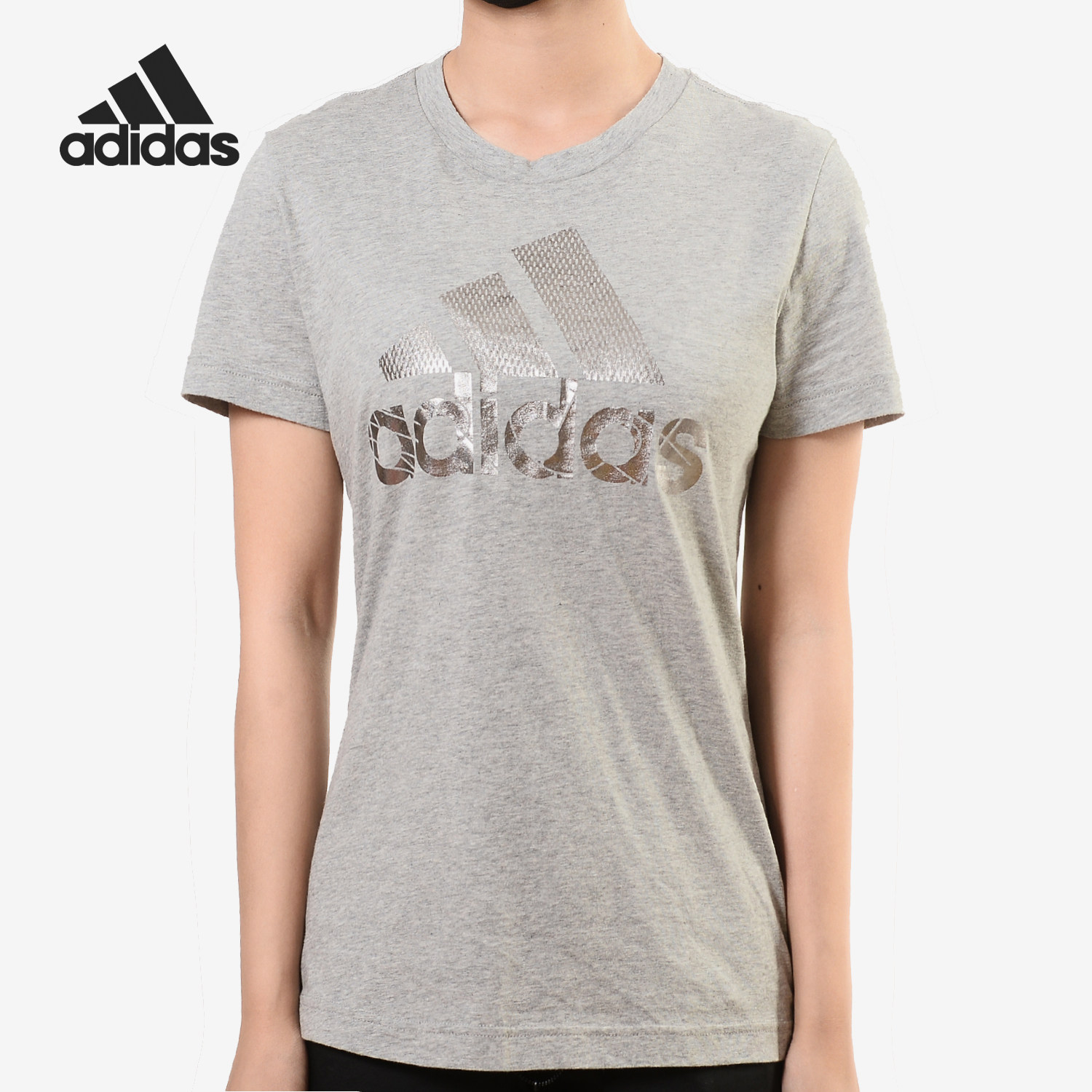 Adidas/阿迪达斯正品2025女士圆领透气LOGO印花短袖T恤DV3030