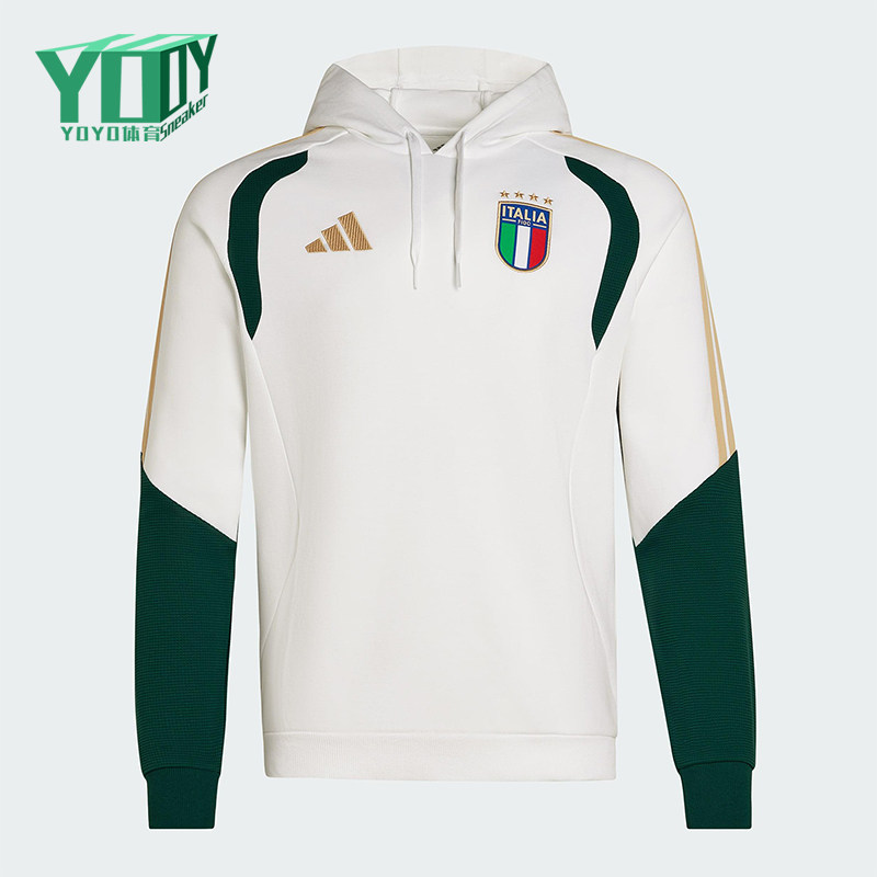 Adidas/阿迪达斯正品TIRO新款男米白绿色经典足球连帽卫衣JZ9364