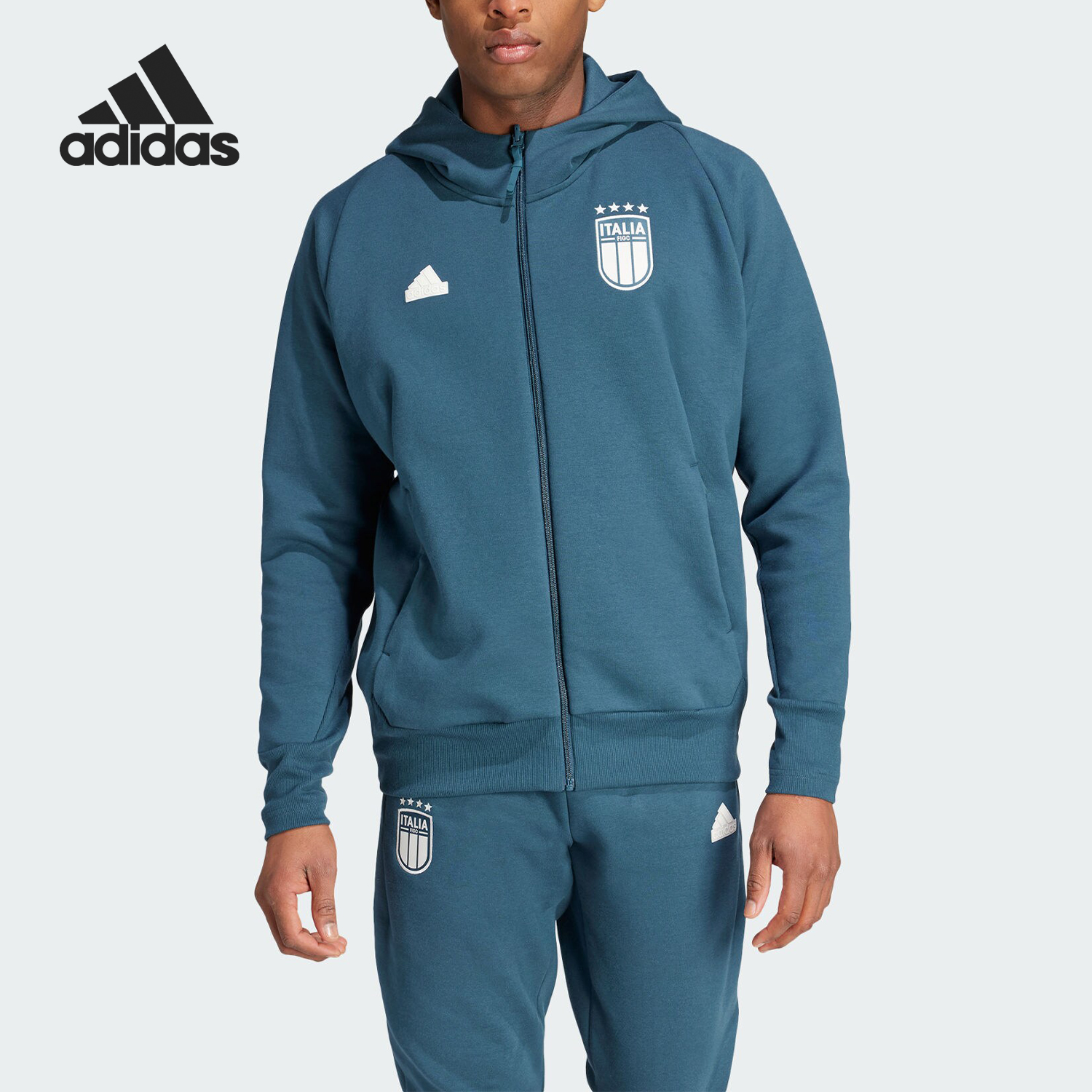 Adidas/阿迪达斯正品意大利队男士足球运动连帽外套IU2118