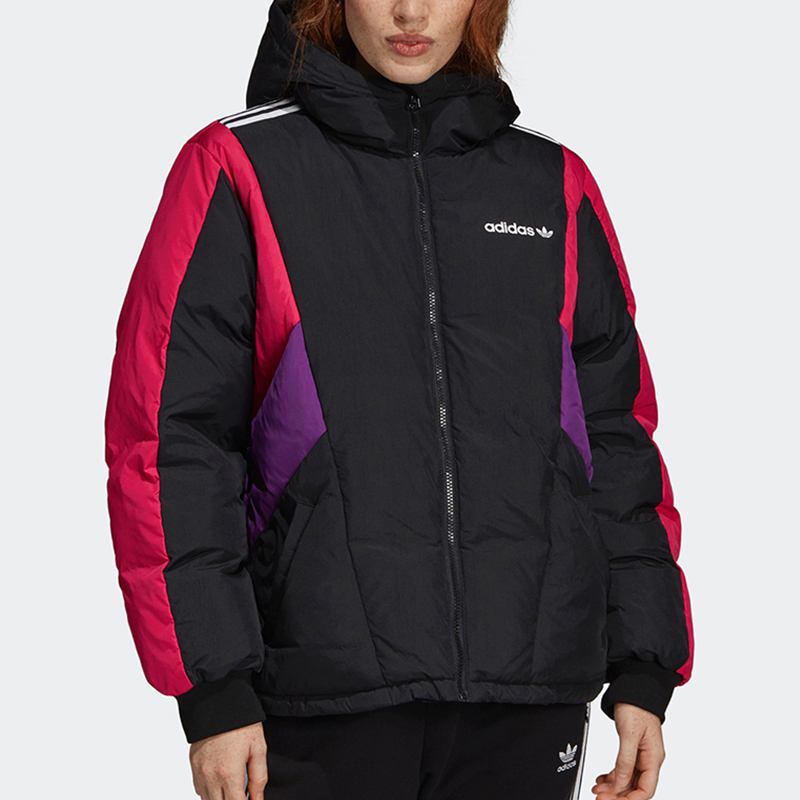 Adidas/阿迪达斯正品女子三叶草拼接防风保暖运动羽绒服 EC2183