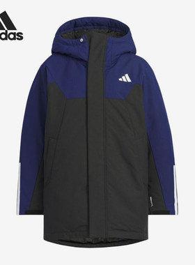 Adidas/阿迪达斯正品152新款儿童蓝黑色保暖连帽棉服KC5408