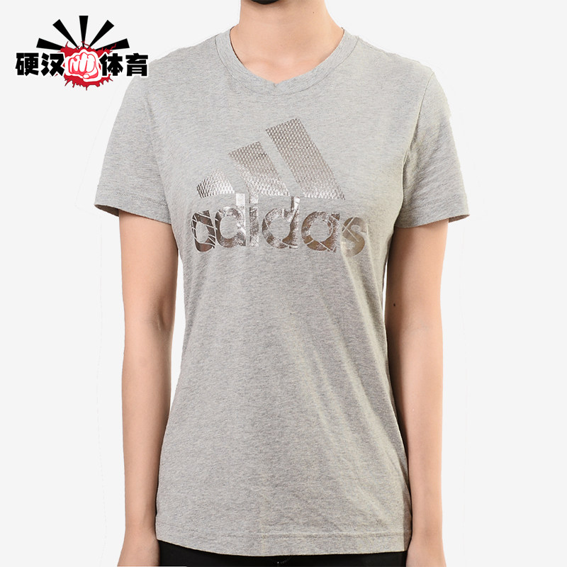 Adidas/阿迪达斯正品2025女士日常圆领透气LOGO印花短袖T恤DV3030