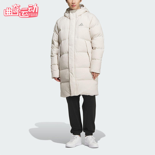 Adidas/阿迪达斯正品2025男女拉链长款连帽梭织运动羽绒服KR0935