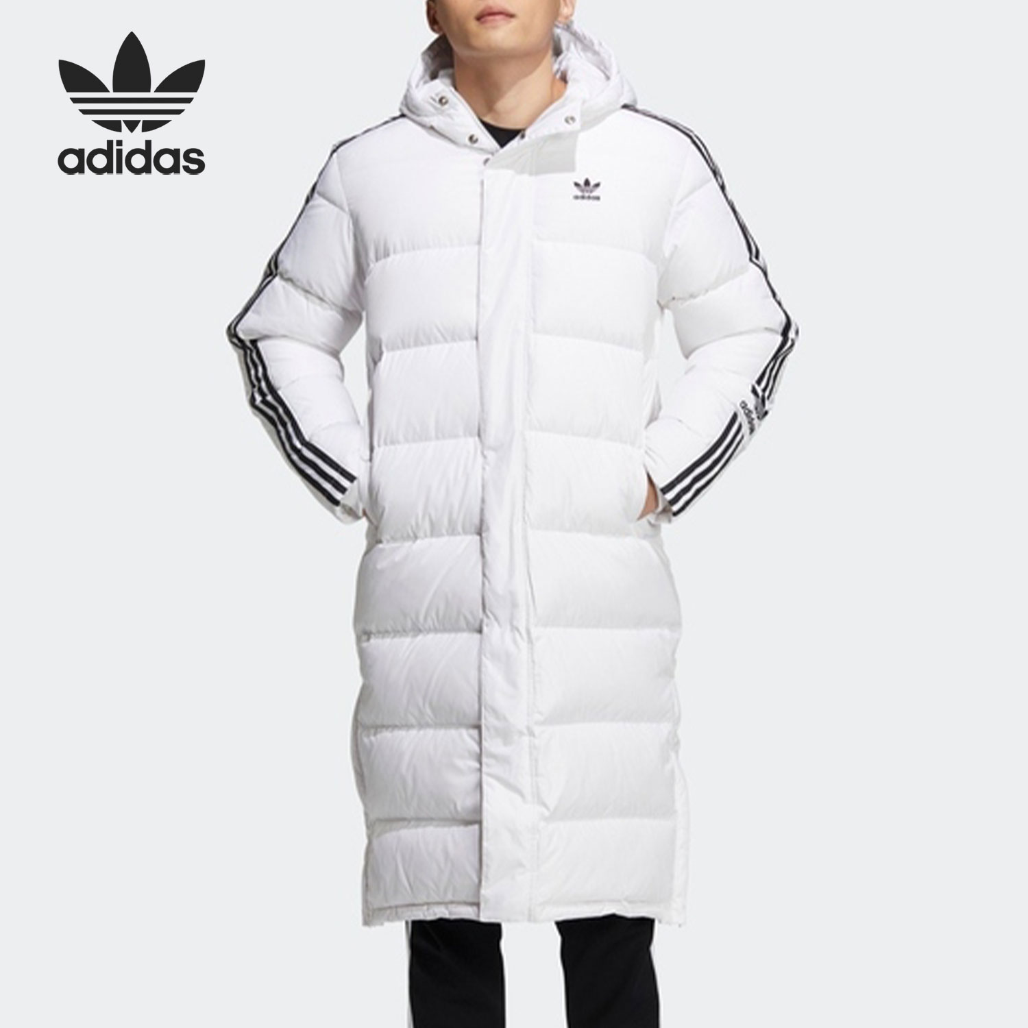 Adidas/阿迪达斯正品三叶草男女长款连帽羽绒服外套 HI4659