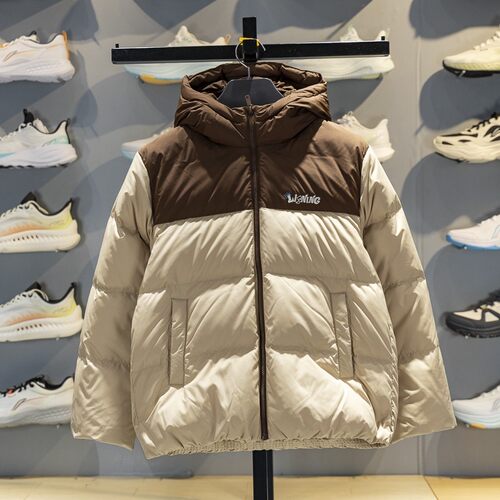 李宁正品运动生活系列男大童经典复古保暖连帽羽绒服YYMV067-7