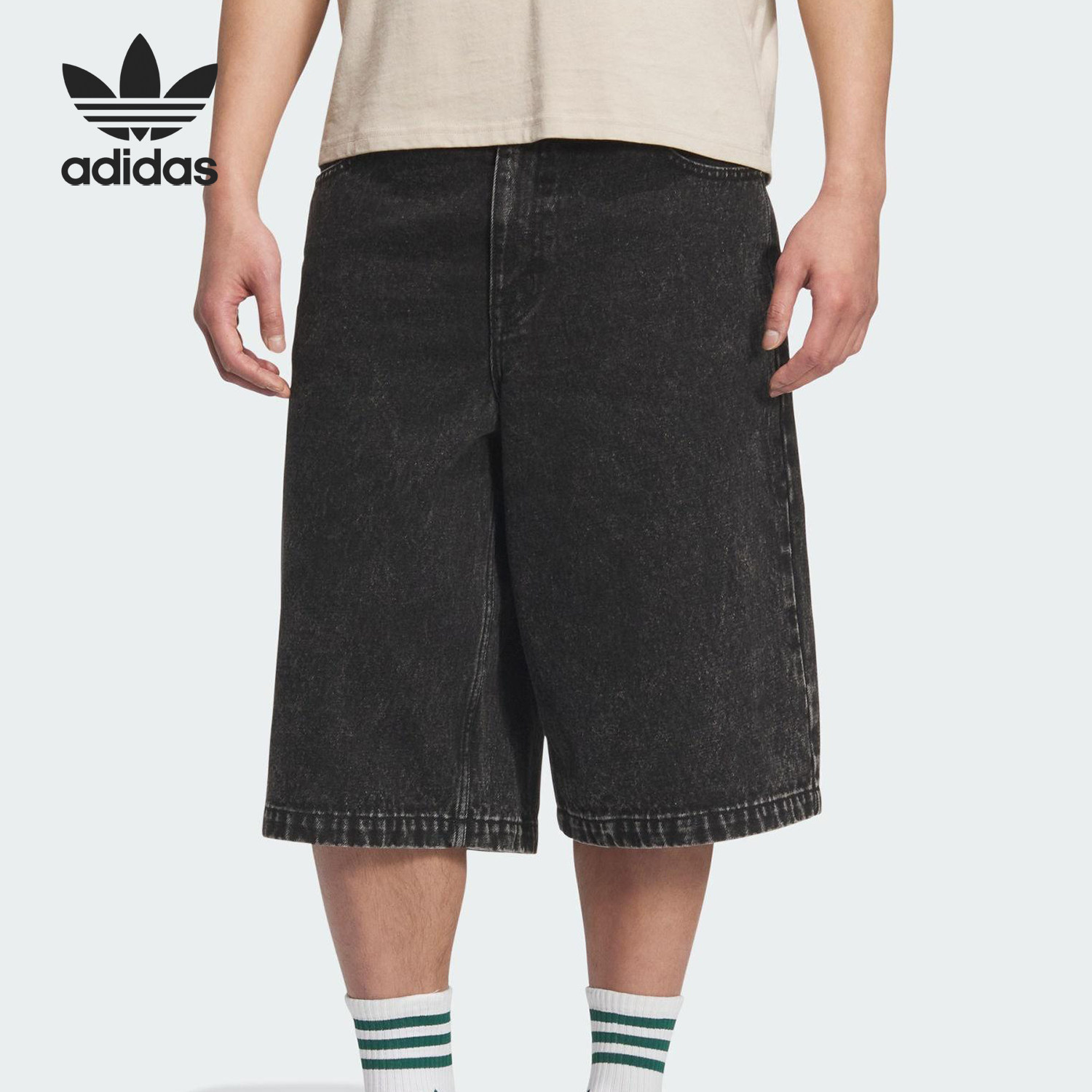 Adidas/阿迪达斯正品三叶草男女复古简约牛仔运动短裤JX5005