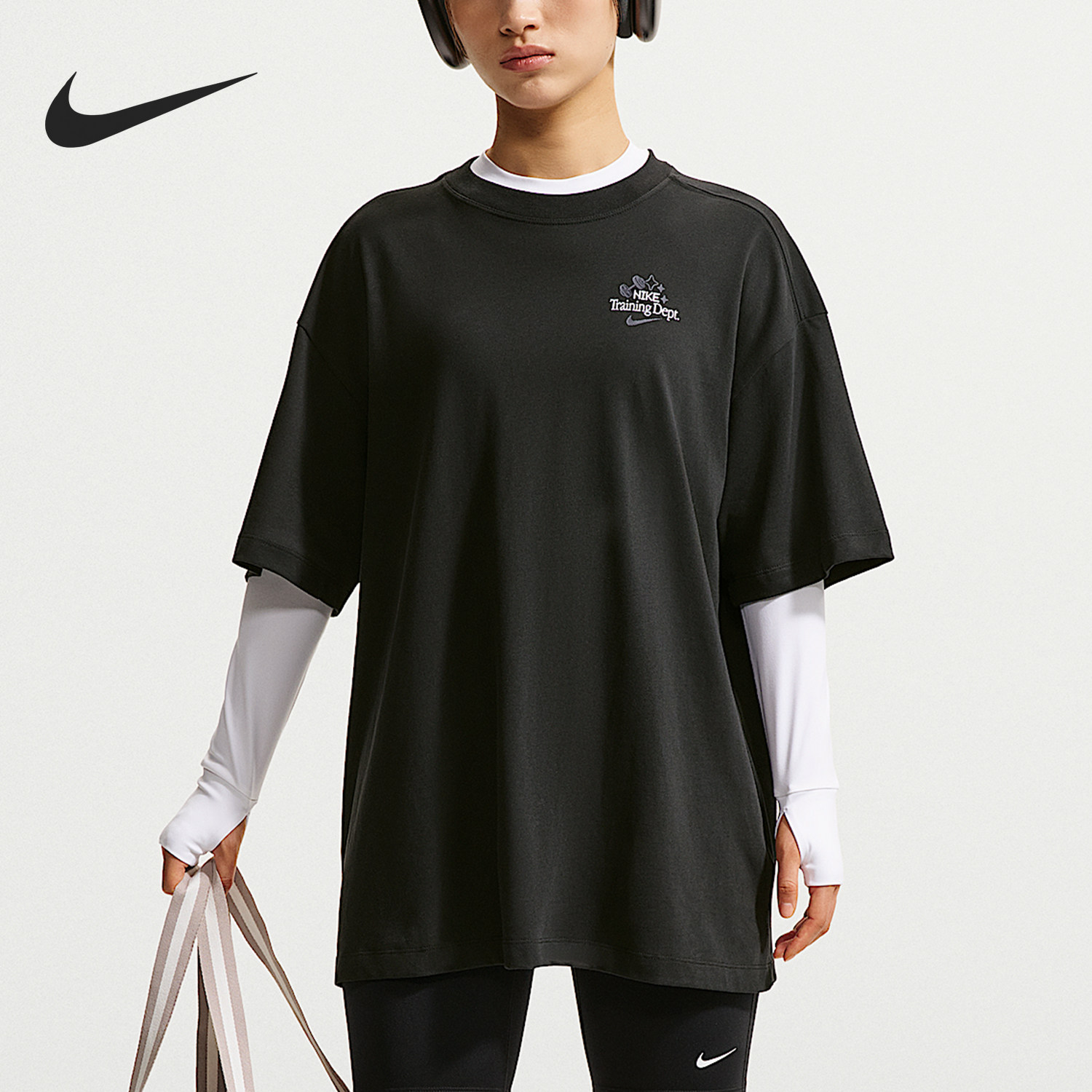 Nike耐克正品Dri-FIT女宽松拼色圆领套头短袖速干T恤IV5474-010
