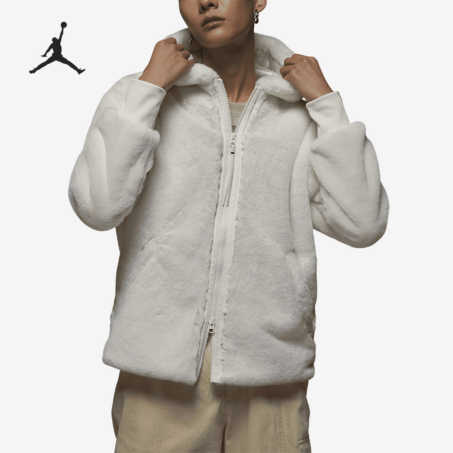 Nike/耐克正品春季新款女子毛绒连帽运动夹克外套 FB1632-151,运动服/休闲服装,运动茄克/外套,淘宝优惠券,粉丝福利购,淘宝优惠卷