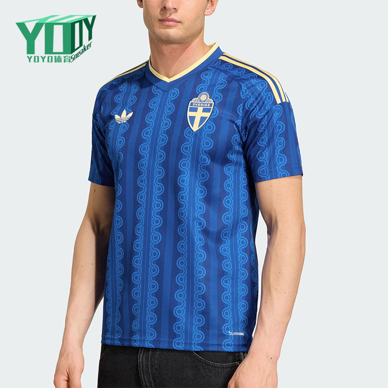 Adidas/阿迪达斯正品新款男蓝黄色足球V领足球经典短袖球衣JM5810