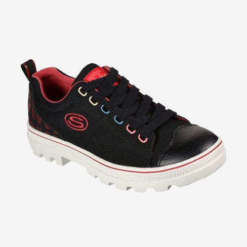Skechers斯凯奇正品Roadies女耐磨防滑低帮系带板鞋66666340-BLK