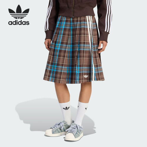 Adidas/阿迪达斯正品三叶草女士格纹日常透气半身裙KW4529