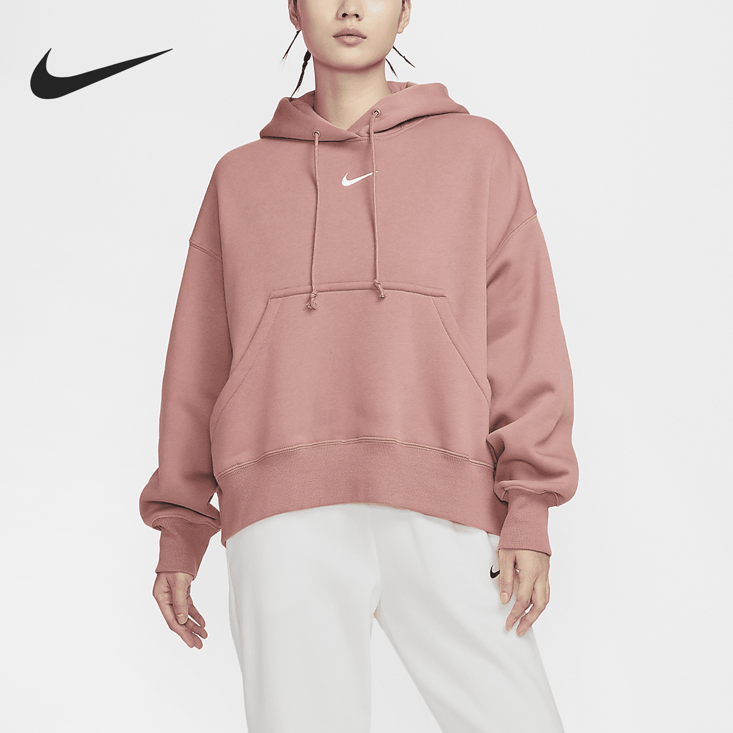 耐克女士口袋连帽宽松休闲卫衣