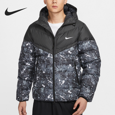 耐克男士拼接保暖时尚连帽羽绒服