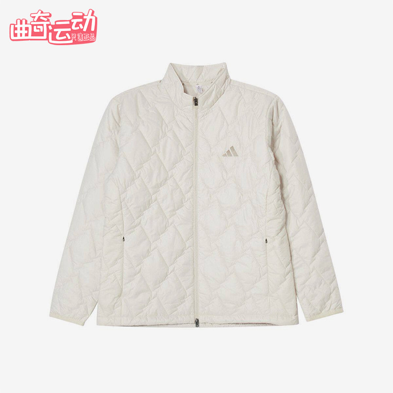 Adidas/阿迪达斯正品立领拉链长袖棉服新款经典米白色棉服KD7996