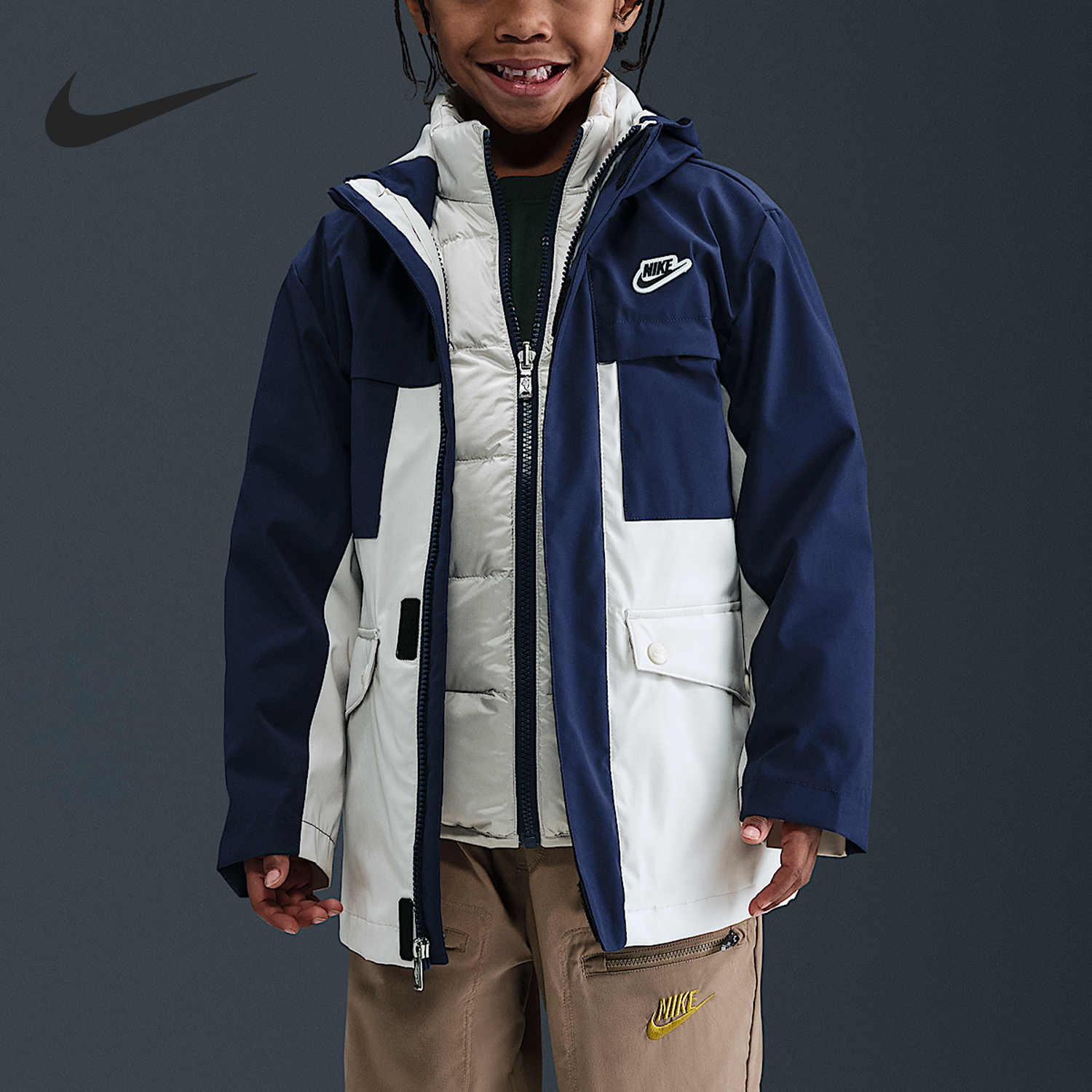 Nike/耐克正品2025小童复古三合一两件套羽绒服IR0020-410