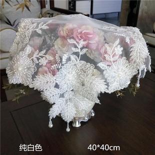 欧式 定制款 蕾丝手工钉珠桌布茶盘茶具微波炉床头柜梳妆台多用盖巾