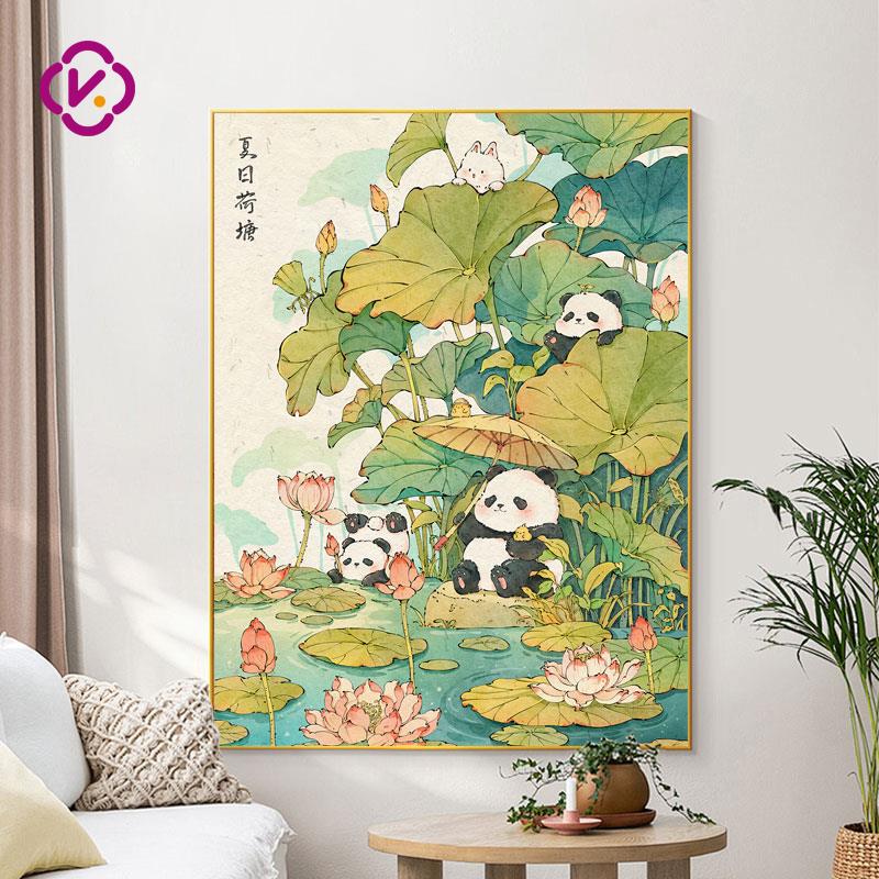 珂云夏日荷塘钻石画2024新款手工diy客厅点贴粘钻竖版贴钻十字绣