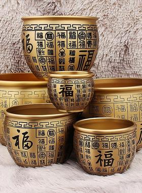22cm特大尺寸聚宝盆纯铜摆件招财聚财百福聚宝缸大号口径黄铜米缸