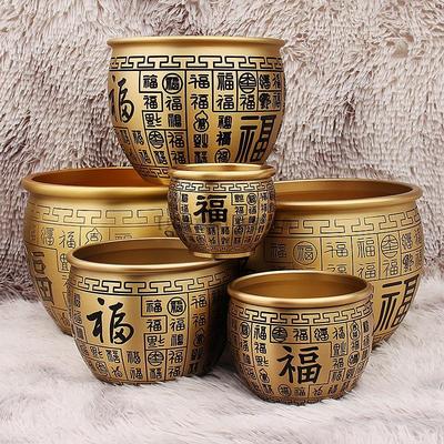 22cm特大尺寸聚宝盆纯铜摆件招财聚财百福聚宝缸大号口径黄铜米缸