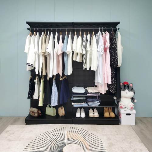 1.9米黑开 放式衣柜置物衣架墙简易铁艺衣帽间金属洞洞板卧室收纳