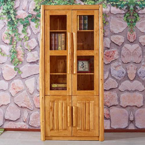 柏木书架转角纯实木书柜储物柜自由组合带玻璃门书橱现代家具简约