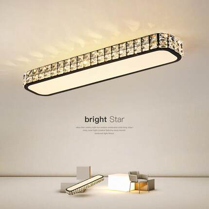 轻奢走廊走道灯现代简约一字玄关阳台衣帽间led长条灯吸顶水晶灯