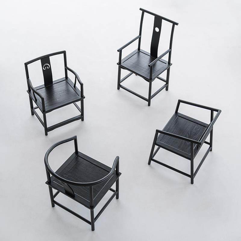 叁几 侘寂风黑色圈椅实木靠背椅子舒服久坐榆木新中式泡茶主人椅