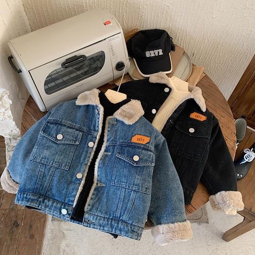 男童冬装棉衣2025新款儿童兔毛加厚牛仔外套宝宝痞帅上衣小童棉服