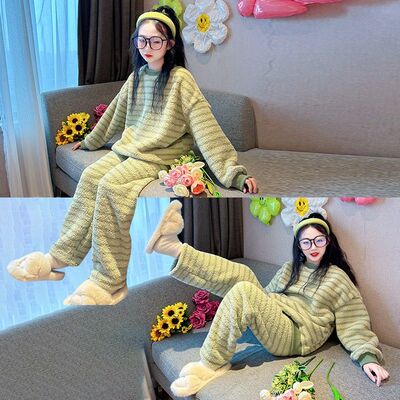 【3198人收藏】儿童法兰绒睡衣冬款2025新款女大童家居服女童加厚