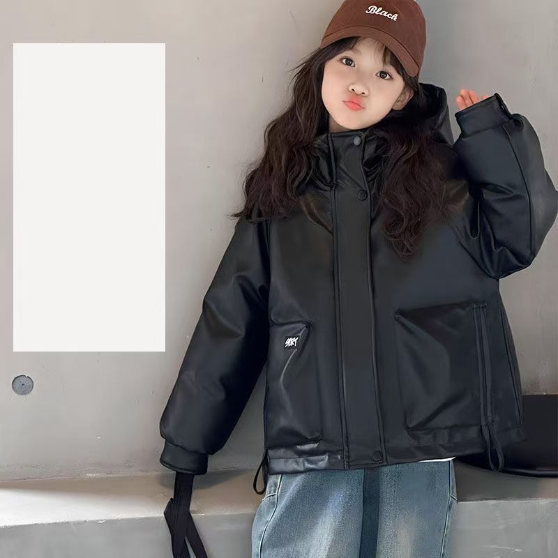女童外穿棉服皮衣2024新款男童冬装棉衣外套中大童免洗防污棉袄潮
