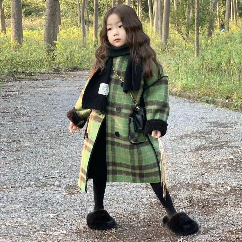 女童呢子外套秋冬2024新款中大童加绒洋气风衣儿童毛呢韩版上衣潮图片