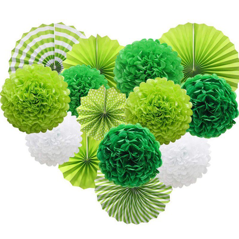 节日绿色夏威夷主m题教室派对背景墙空中吊饰纸花球纸扇花套装