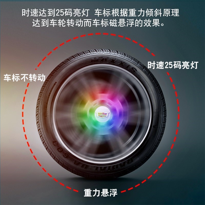 汽车轮毂灯七彩夜光炫酷闪光灯车标车轮盖K磁悬浮改装风火轮装饰