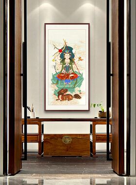 纯手绘工笔道家道观n斗姆元君斗母斗姥画像挂画卷轴挂轴装饰画玄