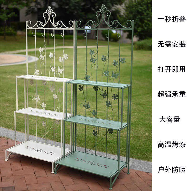 美式复古铁艺置物架庭院阳台花架落地式展示架花R园装饰多层花盆