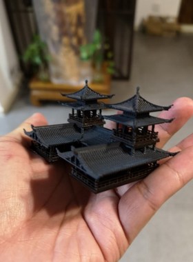 钰书房盆景假山摆件配件吸水石y微景观假山上的小摆件双层古楼水