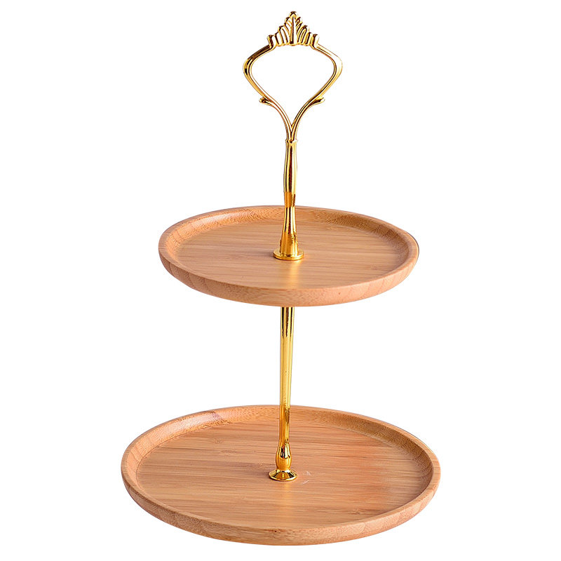 竹木质三层水果盘创意店铺家用蛋糕D点心托碟甜品台双层展示木架