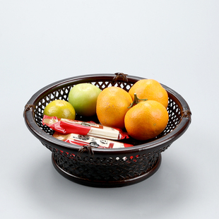 竹编日式大漆复仿古双层食盒收纳筐茶点干L果盘提篮茶道托盘插花