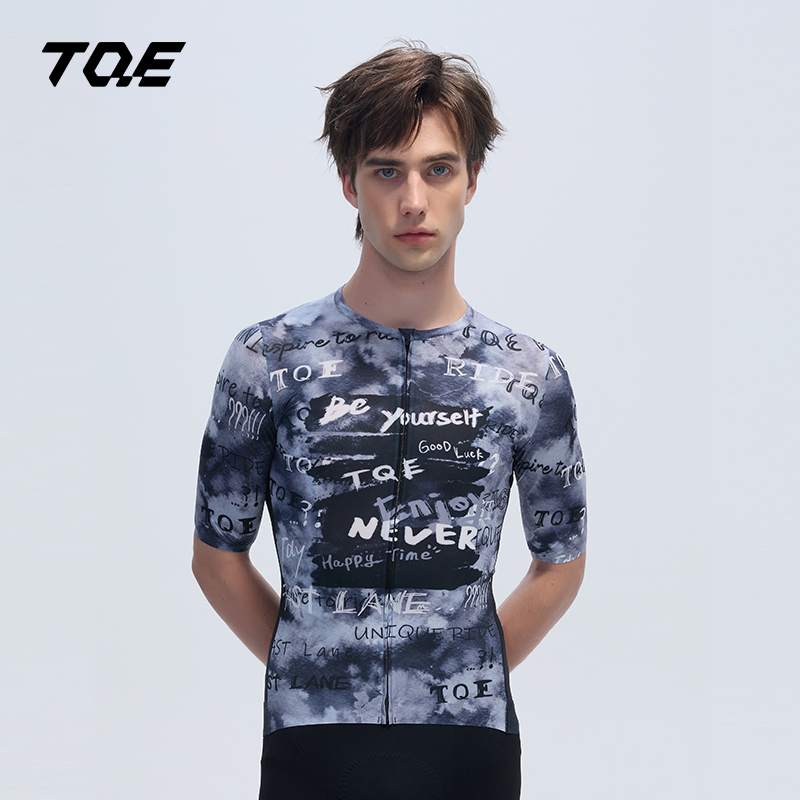 TQE 新款夏季字母暗花公路车骑行服短袖男款速干透气户外骑行上衣