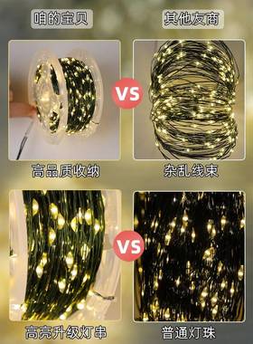圣诞树装饰灯满天星ld氛围星彩灯串阳能铜线灯高级感绿色铜线e场
